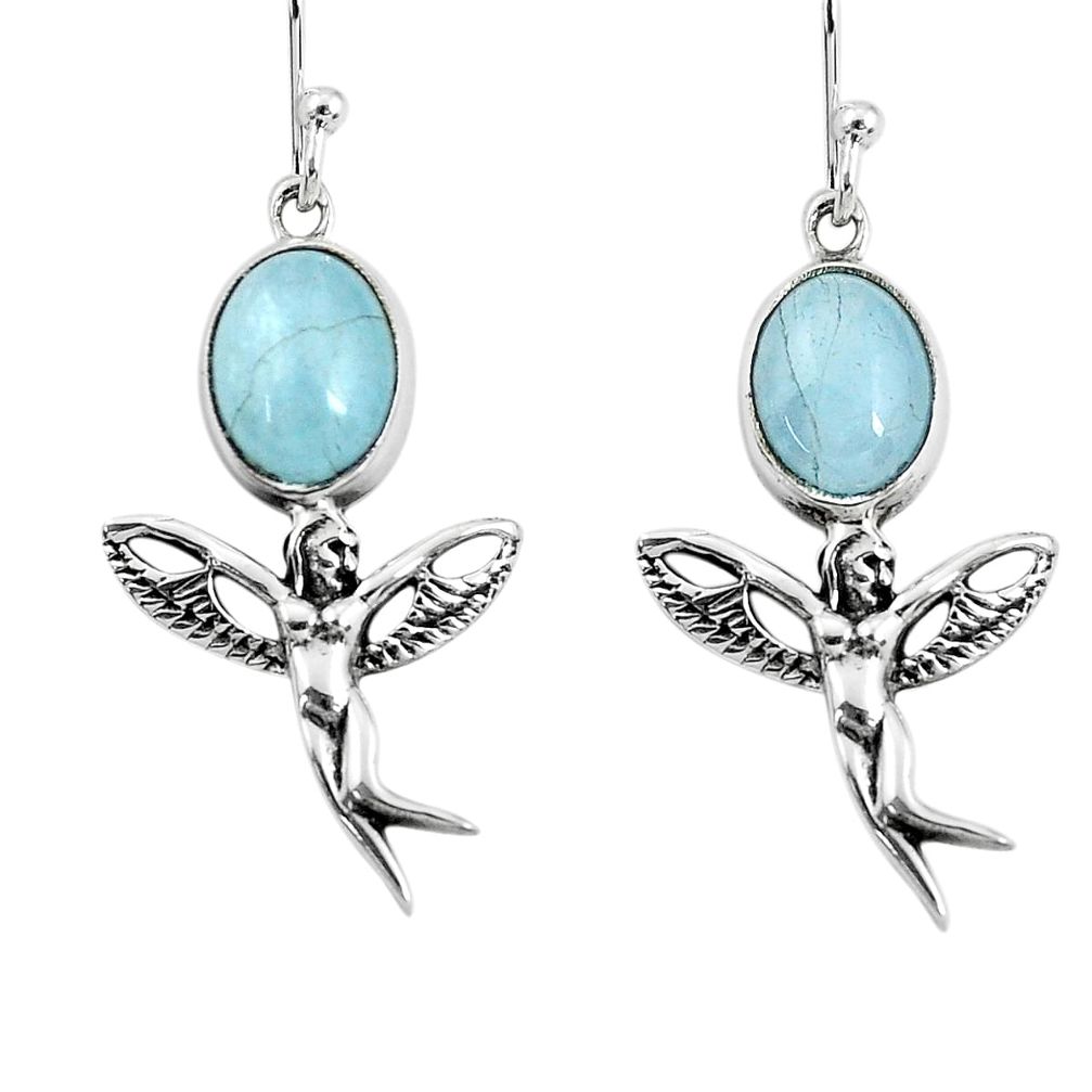 6.27cts natural blue aquamarine 925 silver angel wings fairy earrings p54893