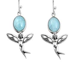 Clearance Sale- 6.27cts natural blue aquamarine 925 silver angel wings fairy earrings p54893