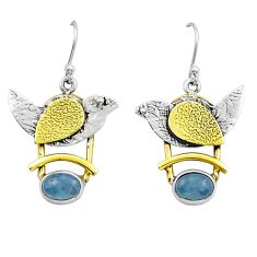 4.21cts natural blue aquamarine 925 silver gold dangle earrings jewelry y20509