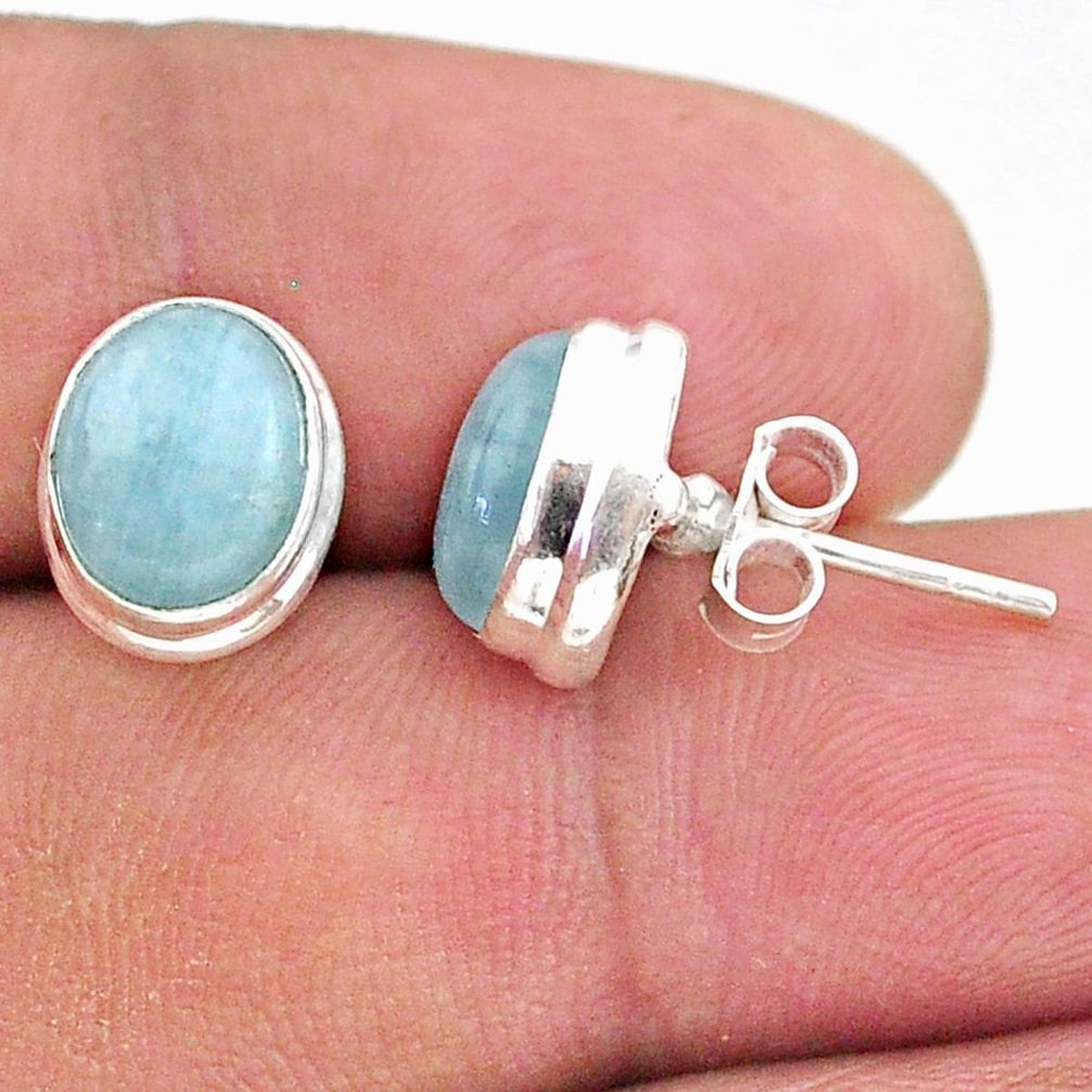 6.19cts natural blue aquamarine 925 sterling silver stud earrings jewelry t38281