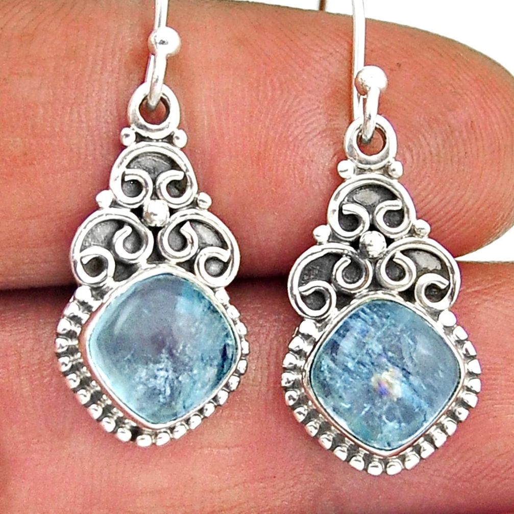 7.24cts natural blue aquamarine cushion sterling silver earrings jewelry n19545