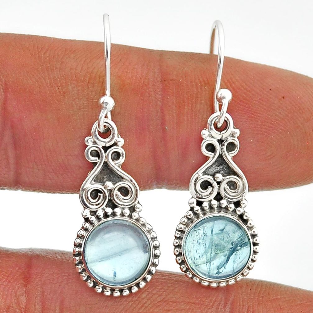 6.72cts natural blue aquamarine round 925 sterling silver dangle earrings n19333