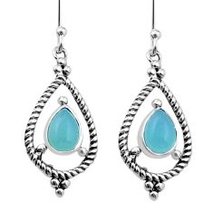 3.20cts natural blue chalcedony 925 sterling silver dangle earrings u49245