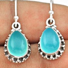 5.11cts natural blue chalcedony 925 sterling silver dangle earrings u7515