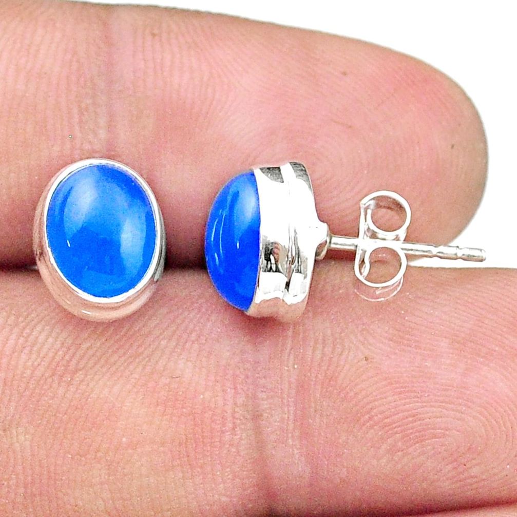 5.95cts natural blue chalcedony 925 sterling silver stud earrings jewelry u34554