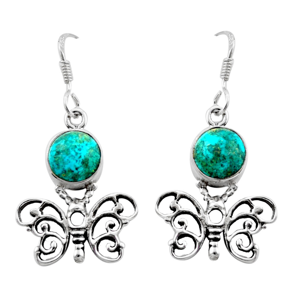 7.87cts natural blue chrysocolla 925 sterling silver butterfly earrings d46919