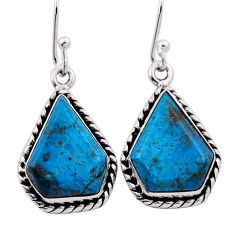 12.34cts natural blue chrysocolla 925 sterling silver dangle earrings n39605