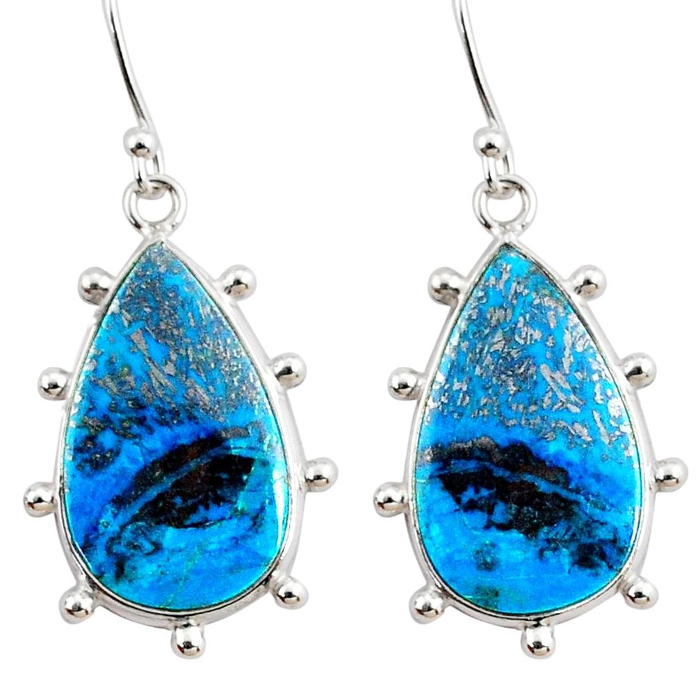16.68cts natural blue chrysocolla 925 sterling silver dangle earrings r75725