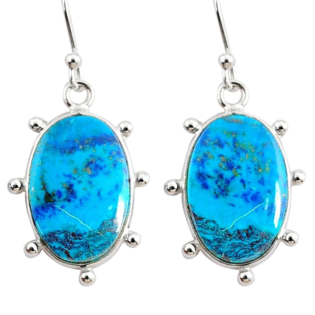 15.34cts natural blue chrysocolla 925 sterling silver dangle earrings r75726