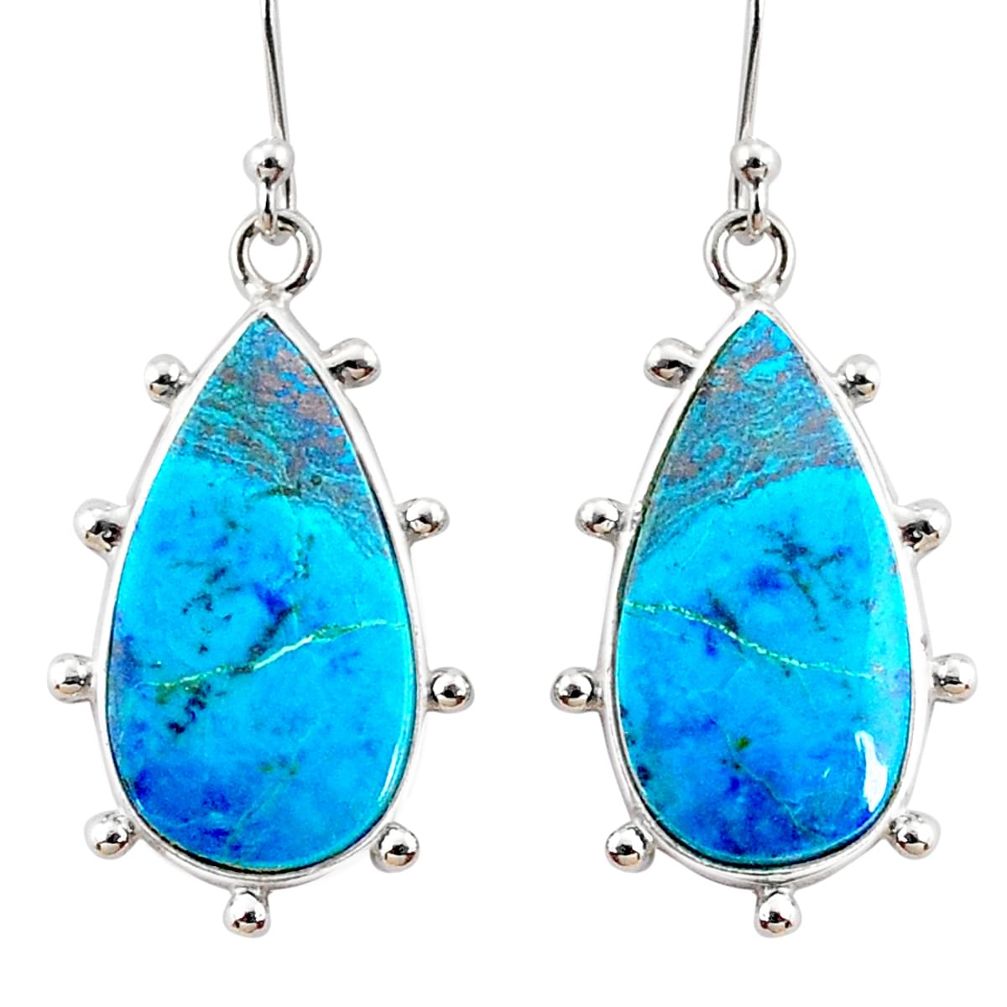 14.91cts natural blue chrysocolla 925 sterling silver dangle earrings r75728