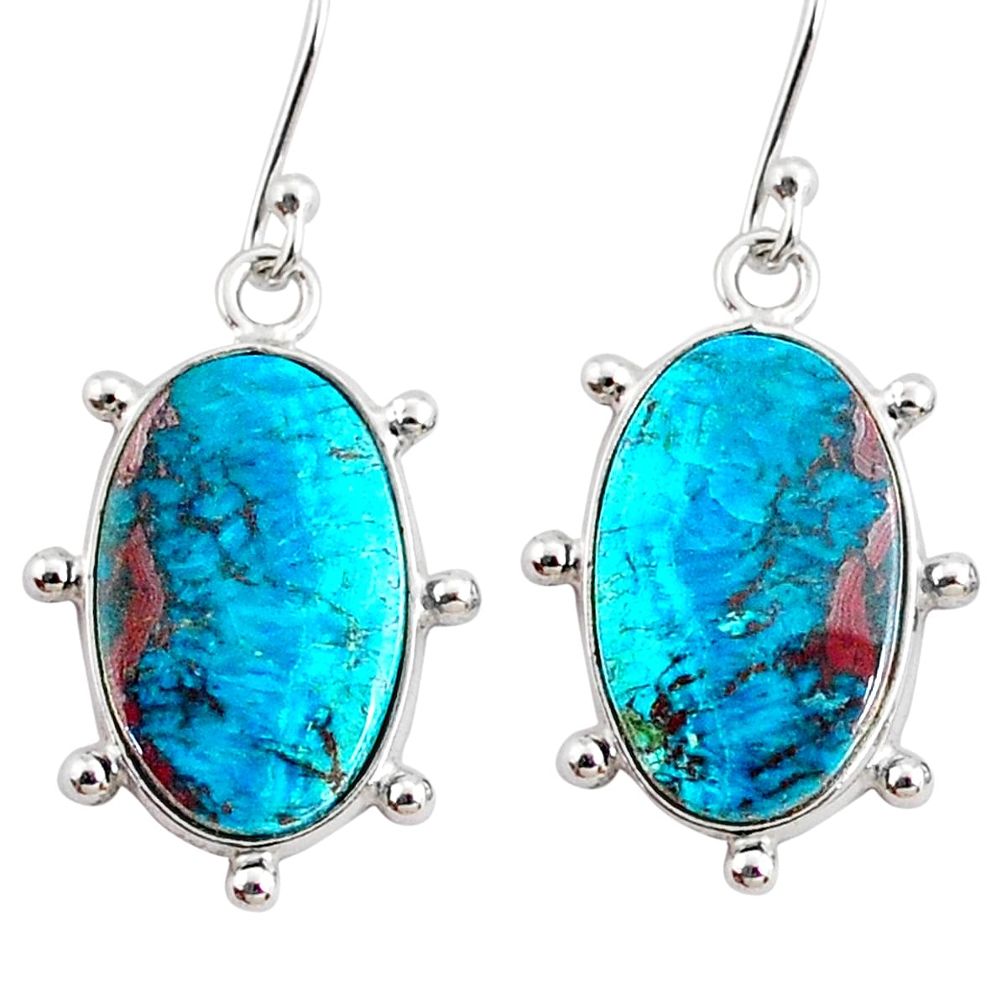 13.63cts natural blue chrysocolla 925 sterling silver dangle earrings r75729