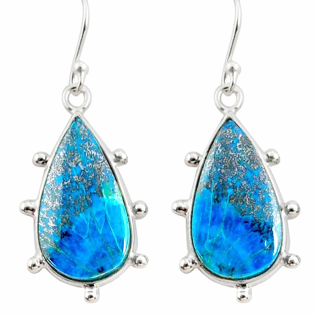 17.29cts natural blue chrysocolla 925 sterling silver dangle earrings r75733