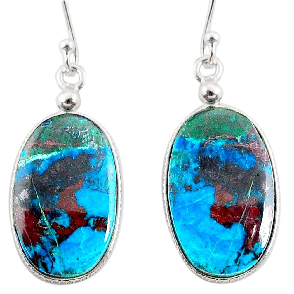 16.68cts natural blue chrysocolla 925 sterling silver dangle earrings r75734