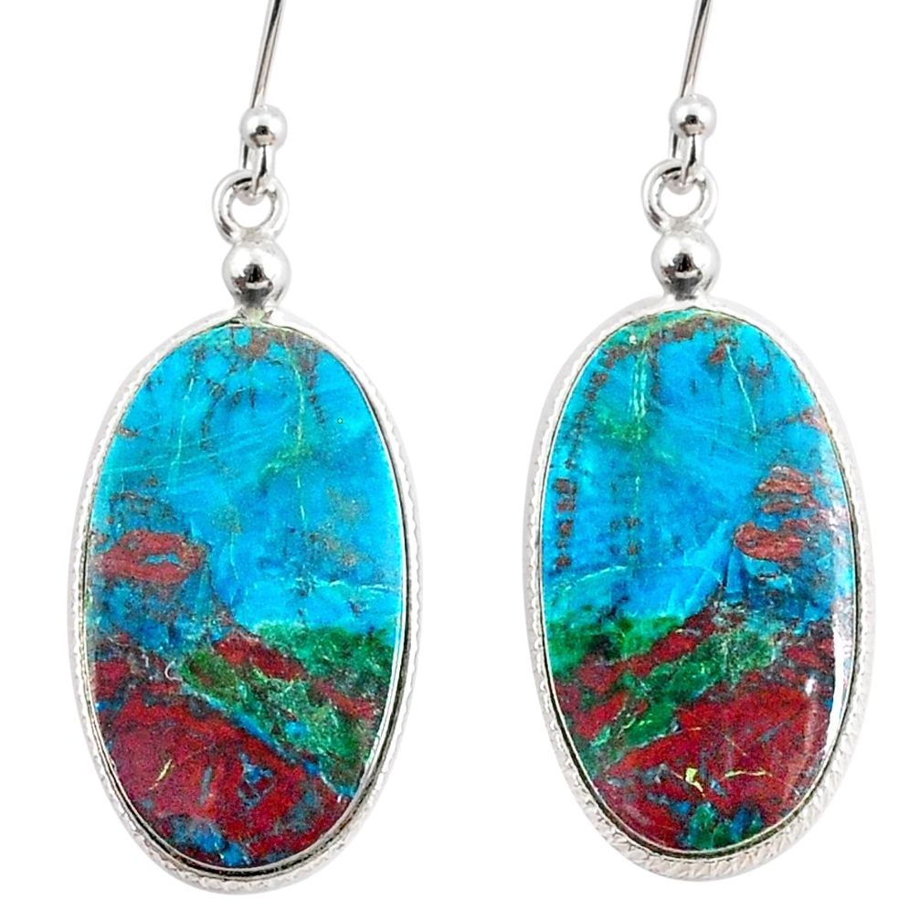 17.35cts natural blue chrysocolla 925 sterling silver dangle earrings r75735