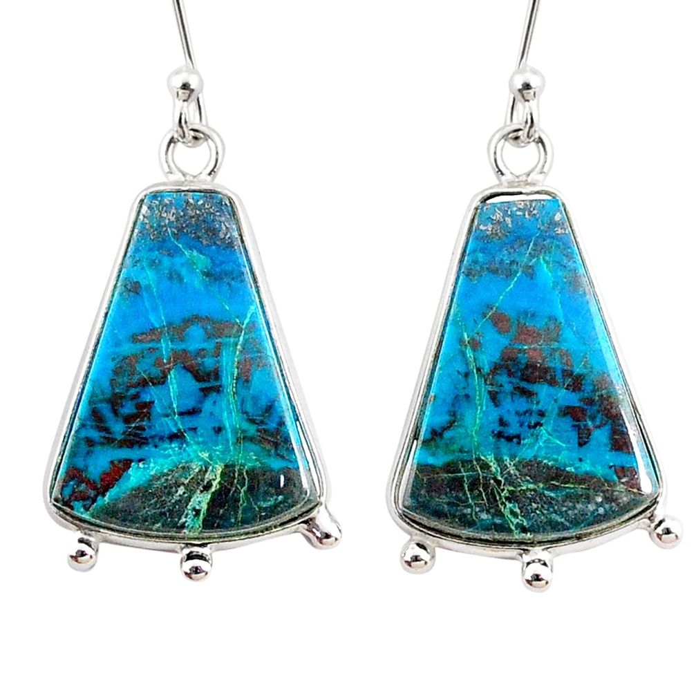 16.07cts natural blue chrysocolla 925 sterling silver dangle earrings r75736