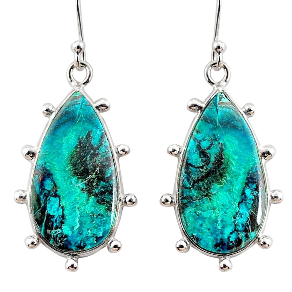 14.73cts natural blue chrysocolla 925 sterling silver dangle earrings r75737