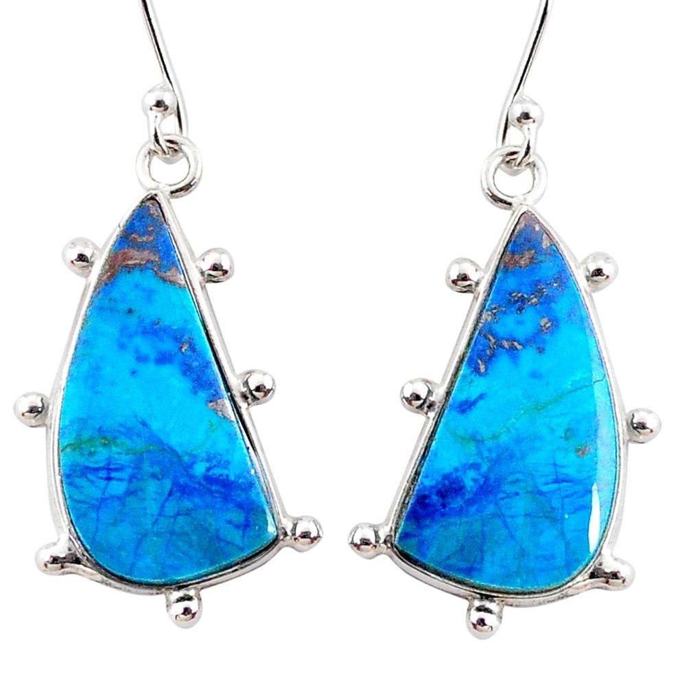 14.24cts natural blue chrysocolla 925 sterling silver dangle earrings r75738