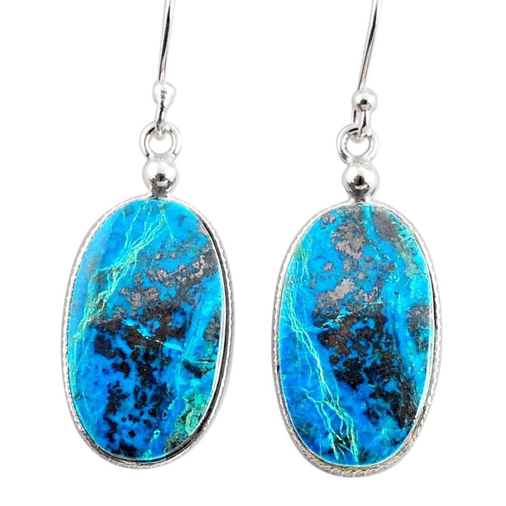 16.50cts natural blue chrysocolla 925 sterling silver dangle earrings r75740