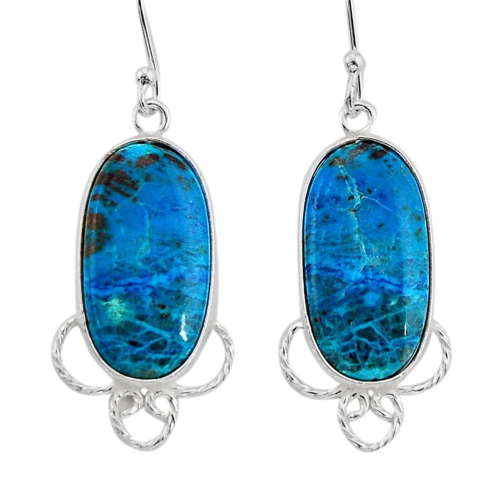 14.08cts natural blue chrysocolla 925 sterling silver dangle earrings y72935