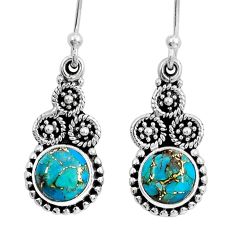 5.06cts natural blue copper turquoise 925 sterling silver dangle earrings y11172