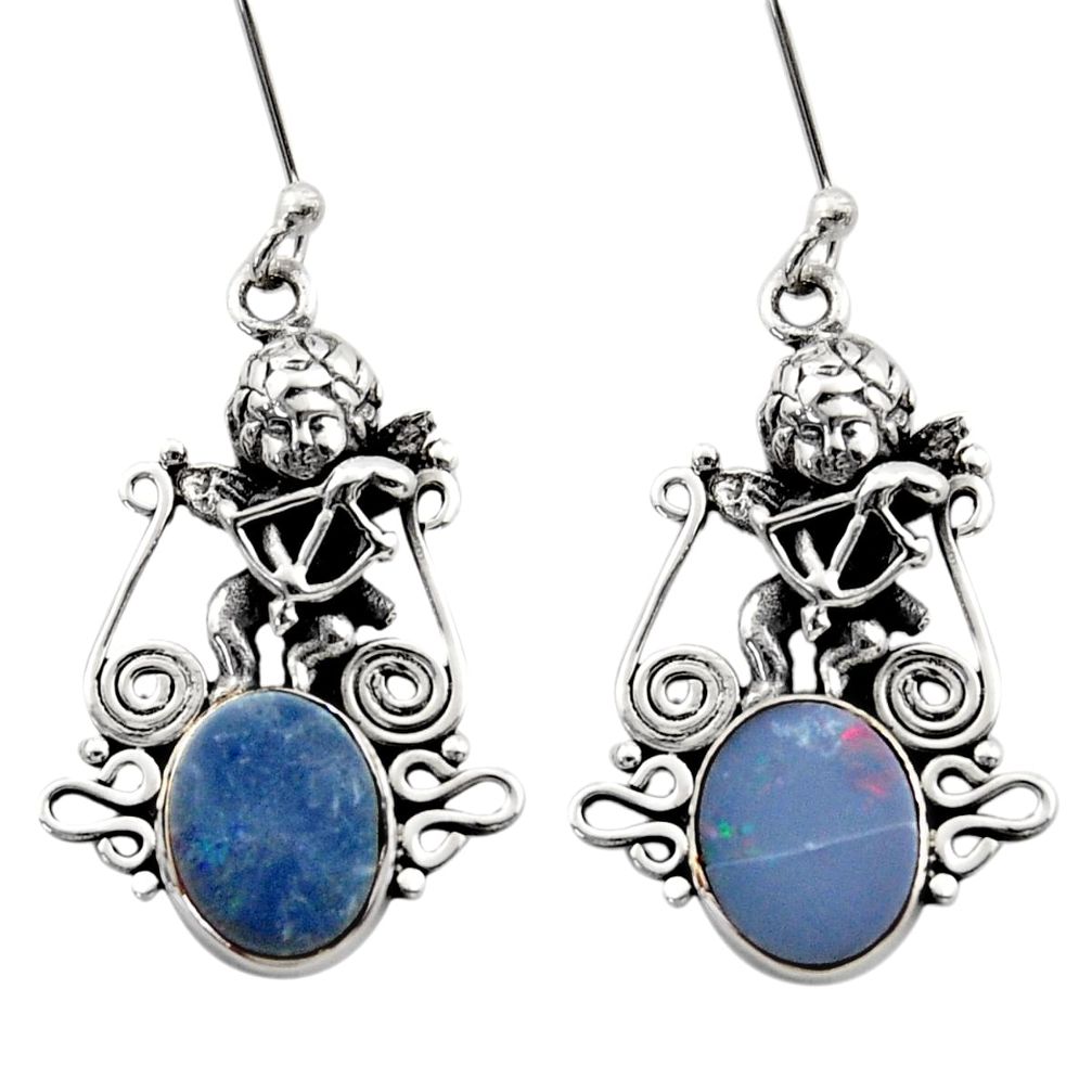 6.33cts natural blue doublet opal australian 925 silver angel earrings d40762