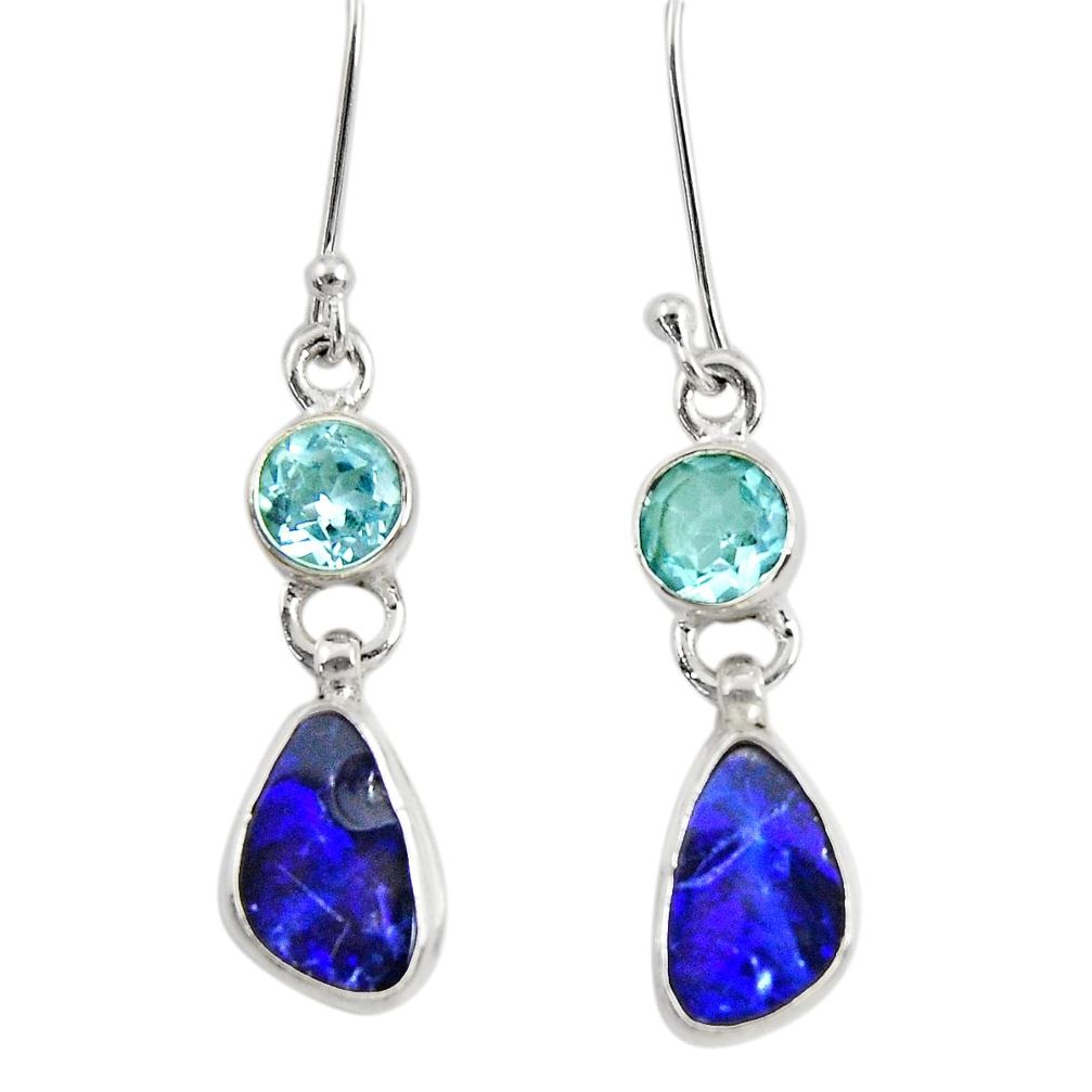 8.44cts natural blue doublet opal australian 925 silver dangle earrings d40452