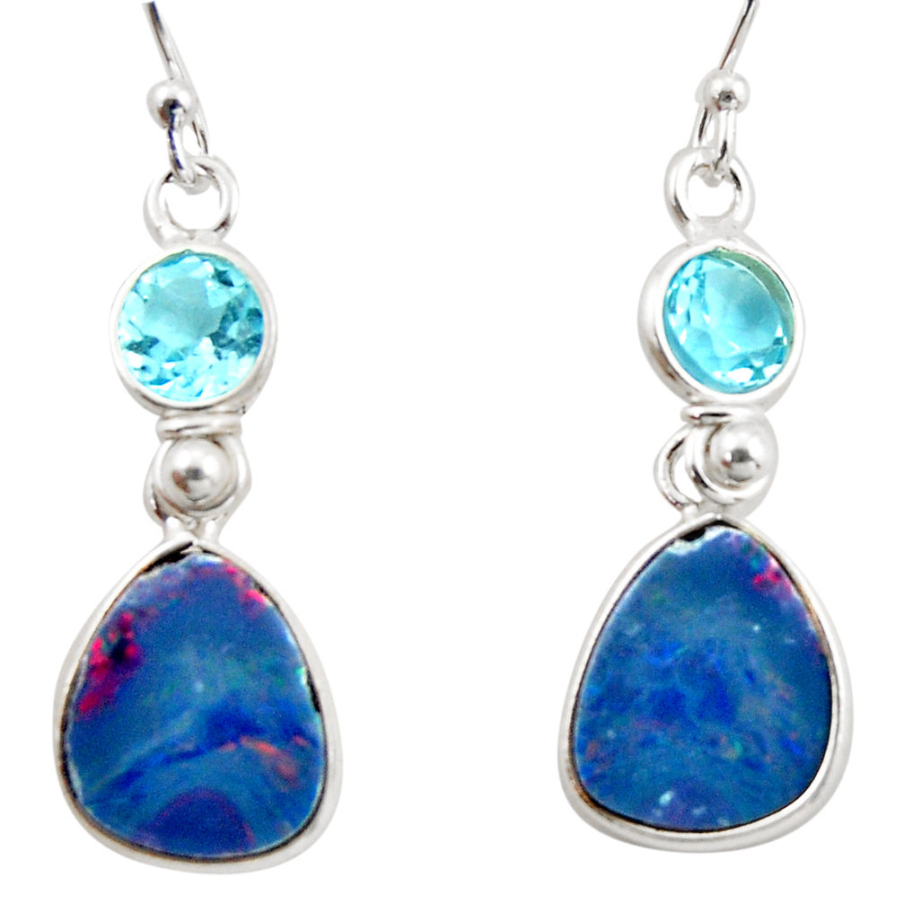 8.53cts natural blue doublet opal australian 925 silver dangle earrings d47585