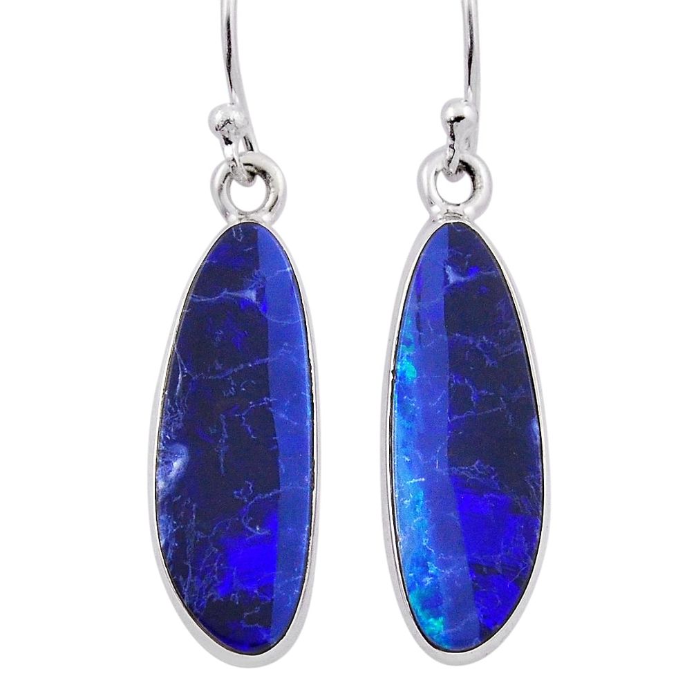 7.01cts natural blue doublet opal australian 925 silver dangle earrings n32341