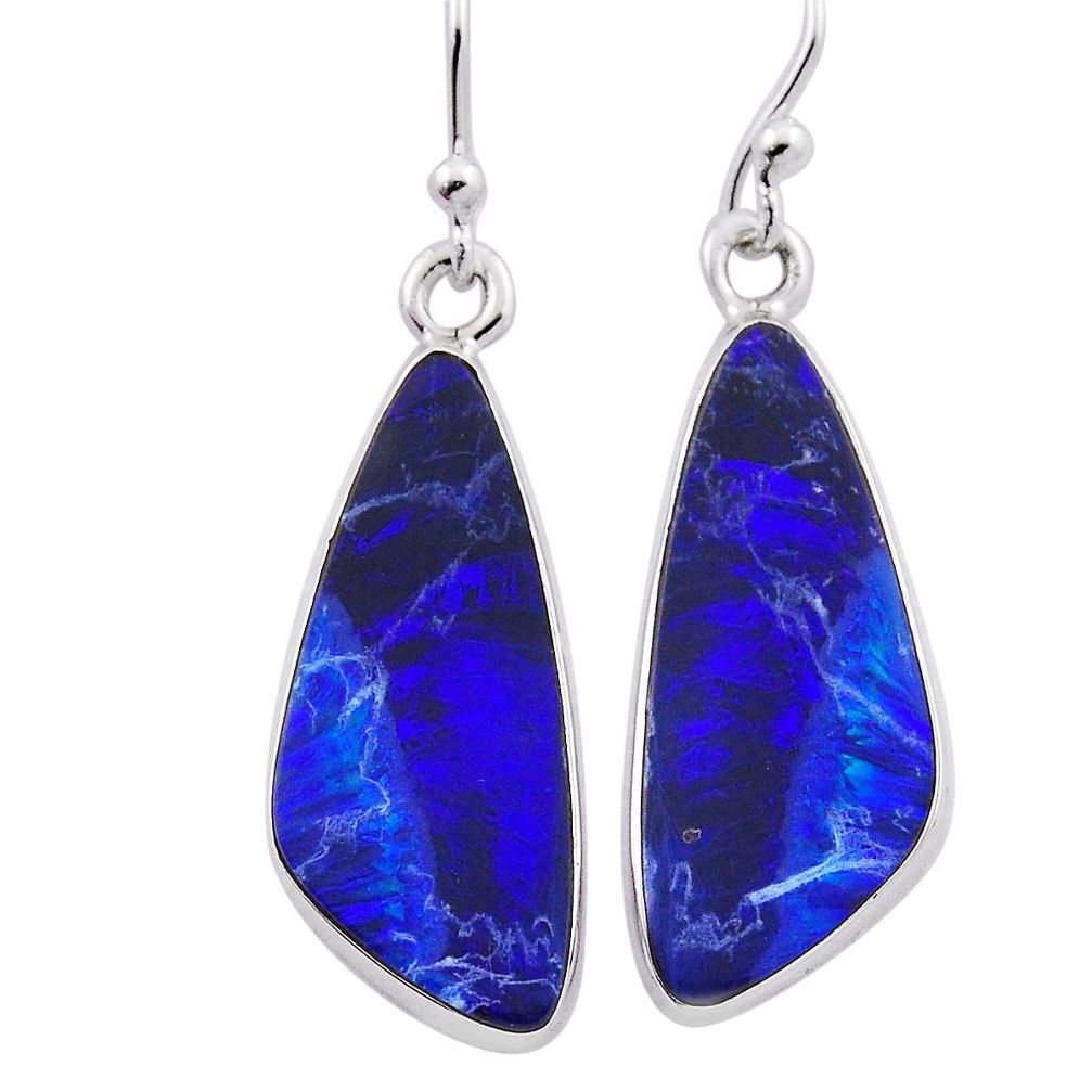 7.35cts natural blue doublet opal australian 925 silver dangle earrings n32353