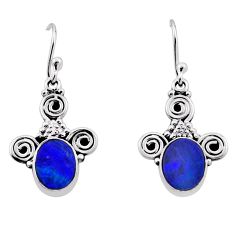 4.28cts natural blue doublet opal australian 925 silver dangle earrings n34953
