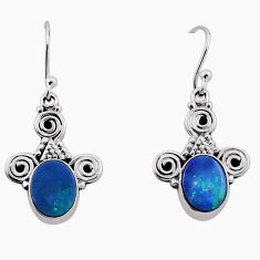 4.27cts natural blue doublet opal australian 925 silver dangle earrings n34957