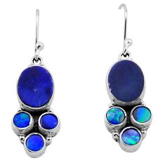 6.80cts natural blue doublet opal australian 925 silver dangle earrings n34981