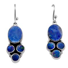 6.62cts natural blue doublet opal australian 925 silver dangle earrings n34999