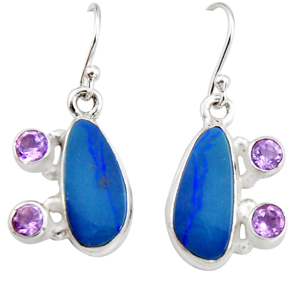 9.72cts natural blue doublet opal australian 925 silver dangle earrings r19723
