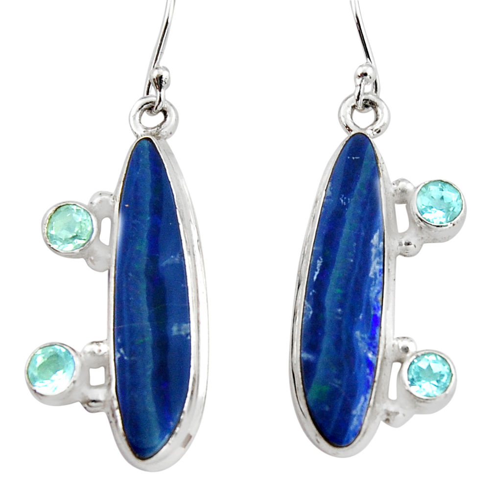 13.04cts natural blue doublet opal australian 925 silver dangle earrings r19725