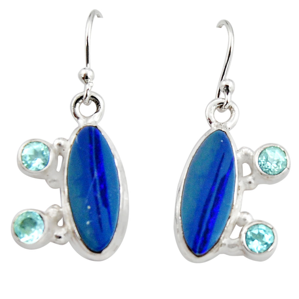 9.04cts natural blue doublet opal australian 925 silver dangle earrings r19726