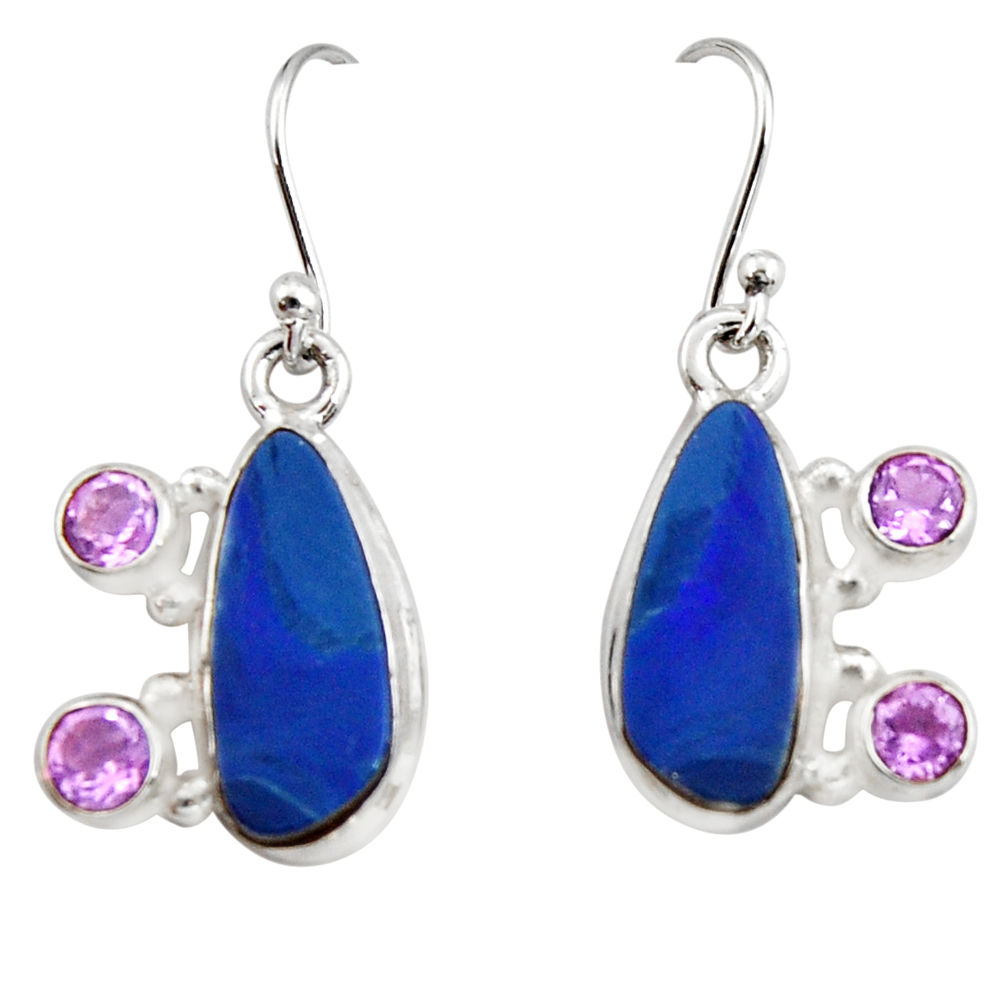 9.04cts natural blue doublet opal australian 925 silver dangle earrings r19731