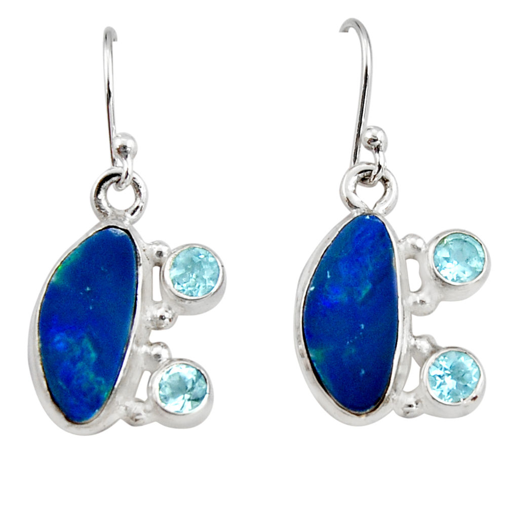 8.83cts natural blue doublet opal australian 925 silver dangle earrings r19732