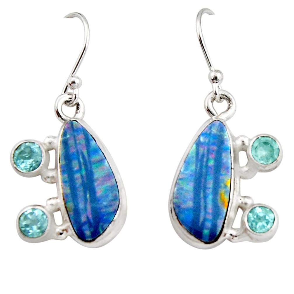 9.70cts natural blue doublet opal australian 925 silver dangle earrings r19735