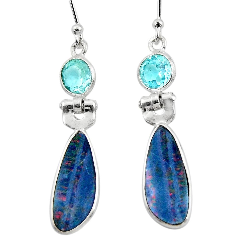 7.88cts natural blue doublet opal australian 925 silver dangle earrings r49962