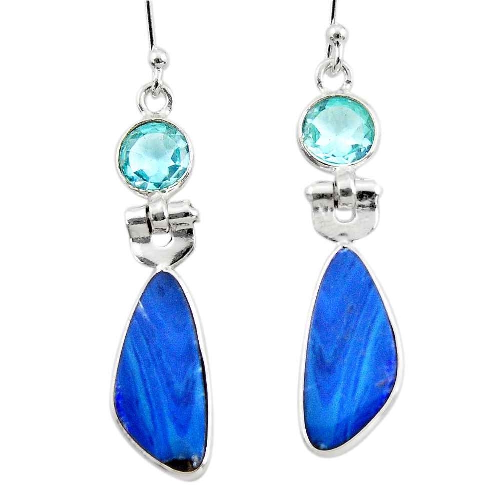 9.05cts natural blue doublet opal australian 925 silver dangle earrings r49963