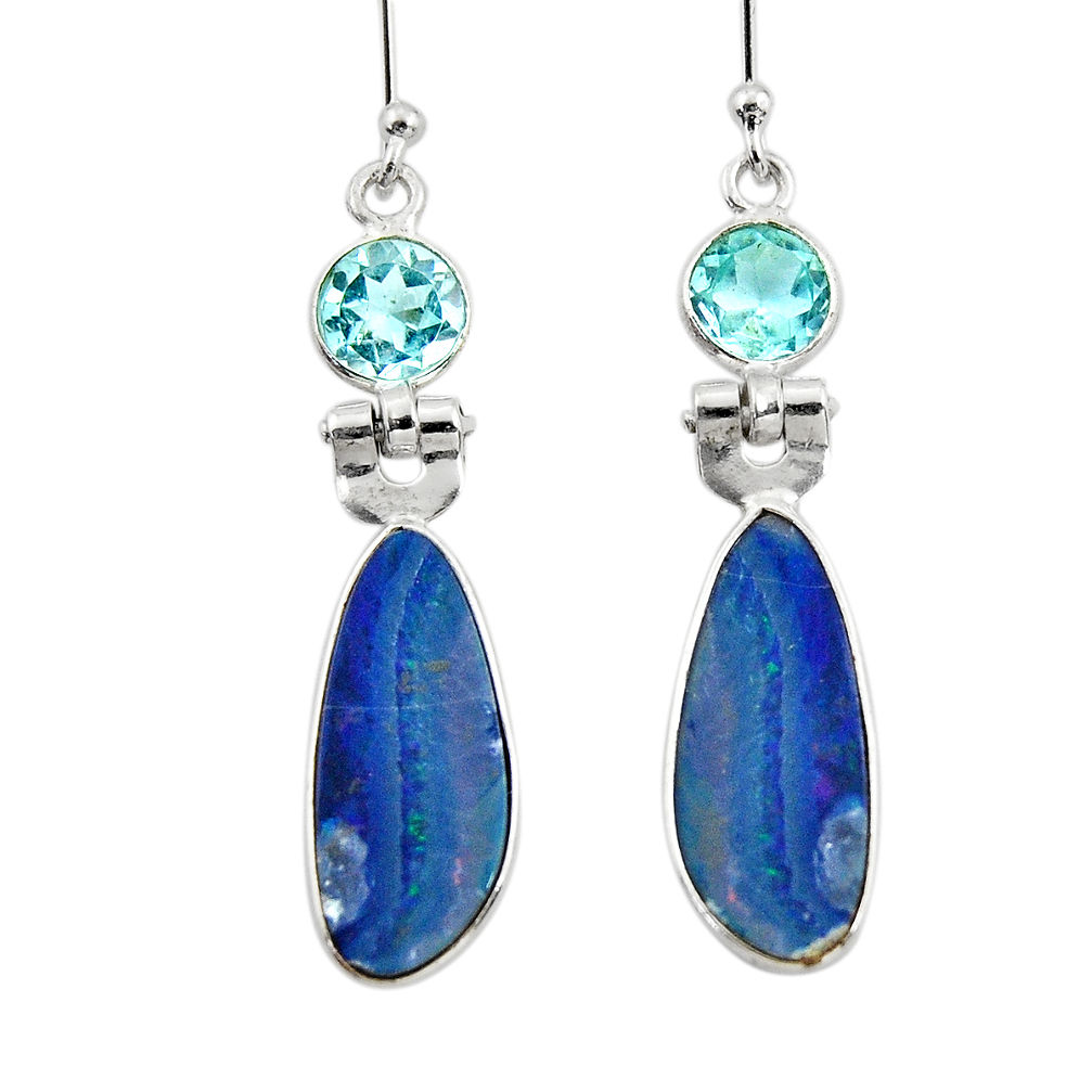 8.48cts natural blue doublet opal australian 925 silver dangle earrings r49965