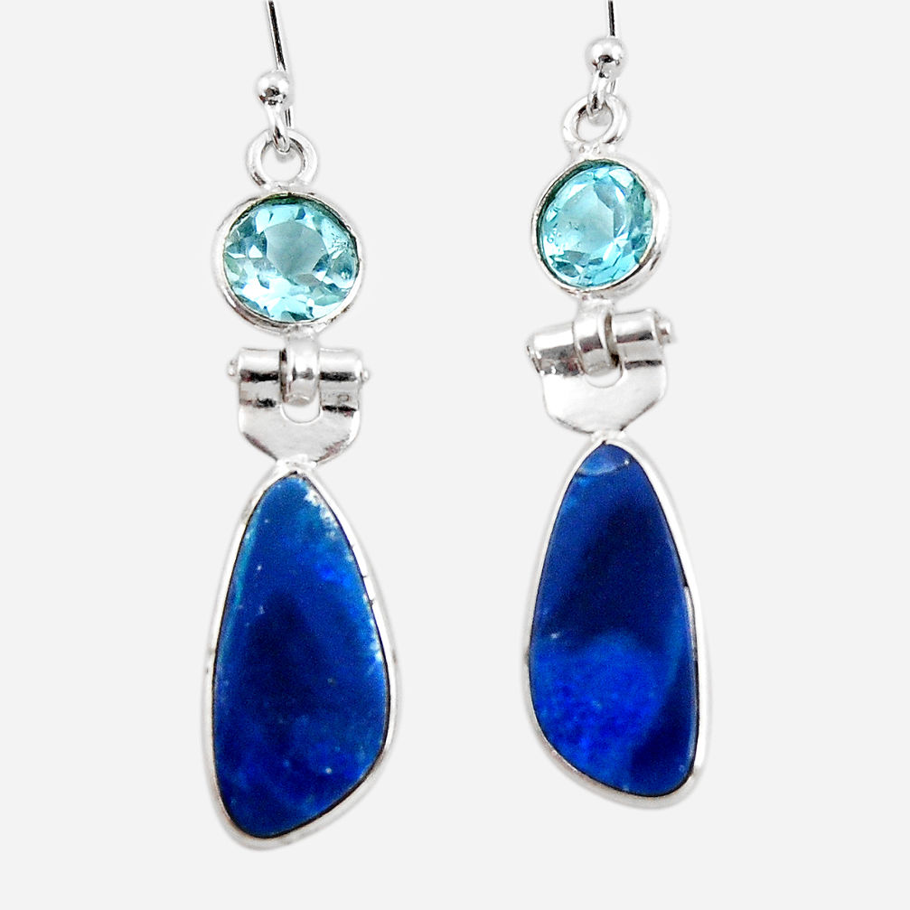 7.88cts natural blue doublet opal australian 925 silver dangle earrings r49980