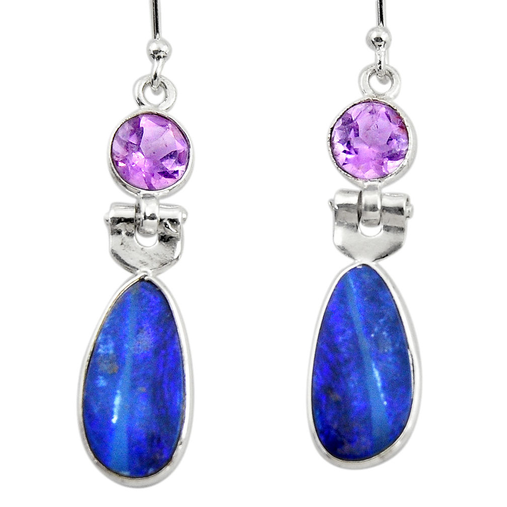 7.51cts natural blue doublet opal australian 925 silver dangle earrings r49981