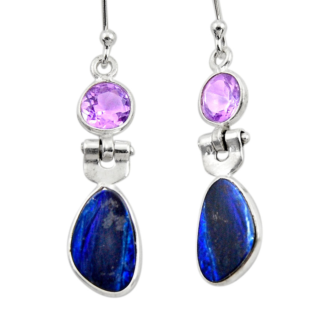 7.51cts natural blue doublet opal australian 925 silver dangle earrings r49986