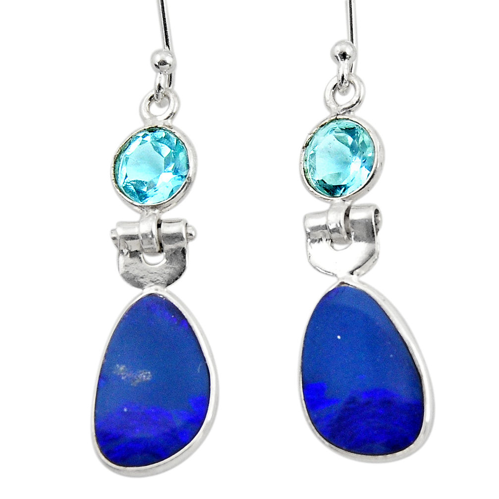 7.88cts natural blue doublet opal australian 925 silver dangle earrings r49989