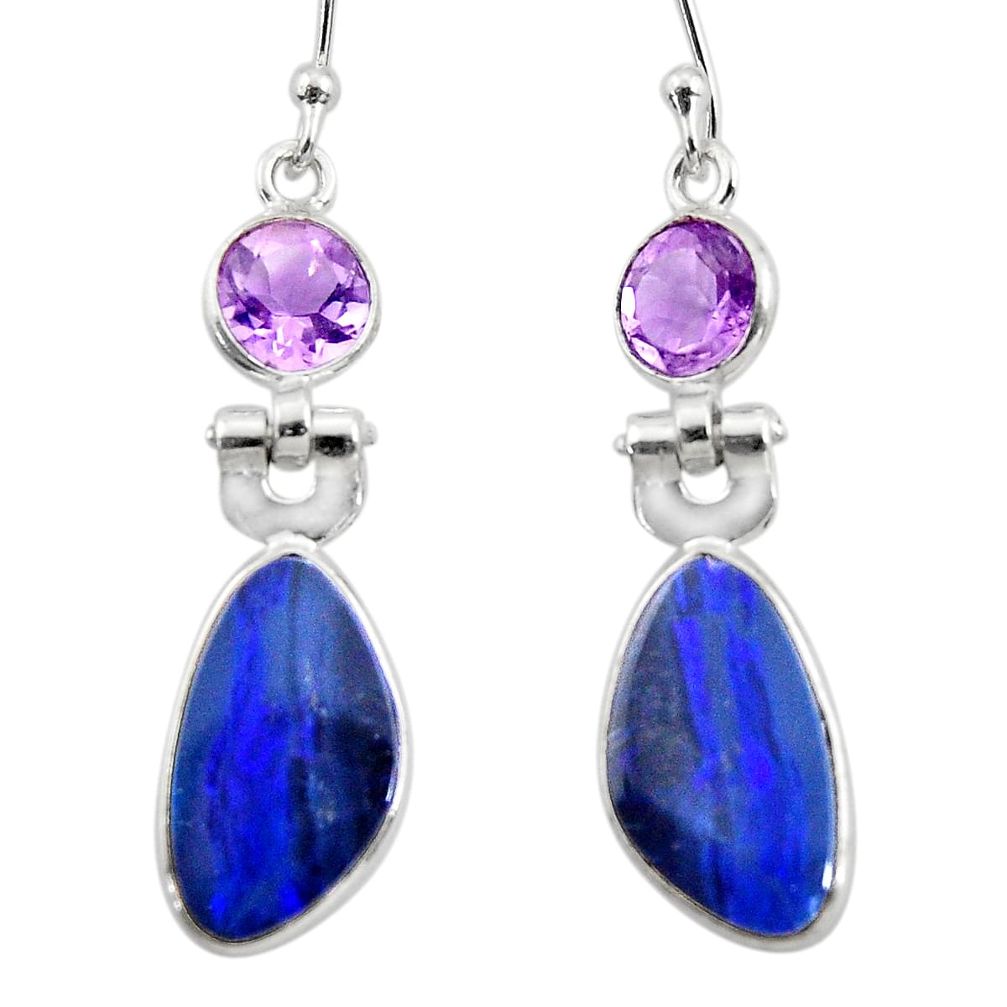 7.88cts natural blue doublet opal australian 925 silver dangle earrings r49992