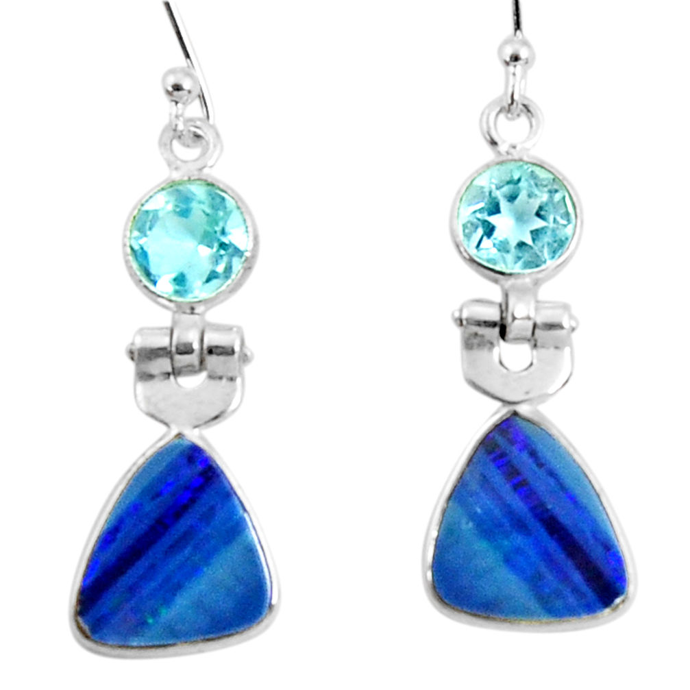 6.94cts natural blue doublet opal australian 925 silver dangle earrings r50905