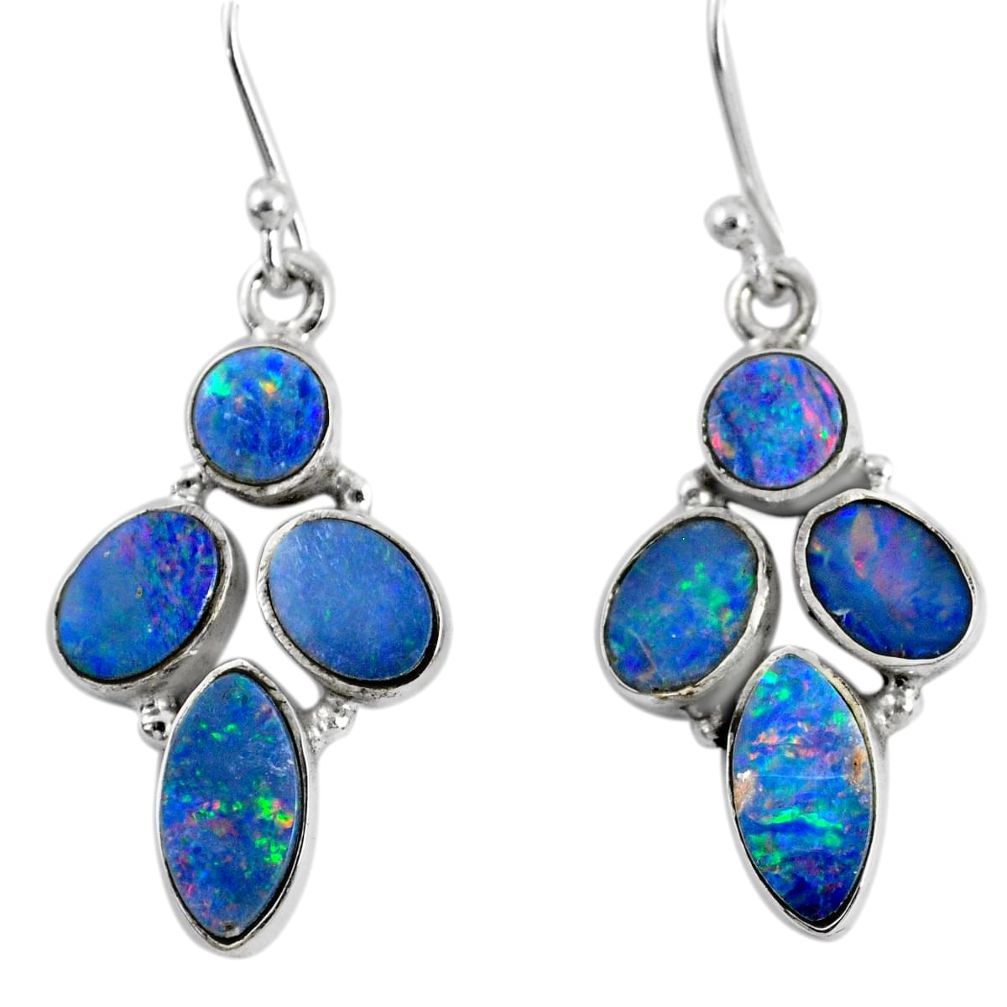 12.06cts natural blue doublet opal australian 925 silver dangle earrings r60784