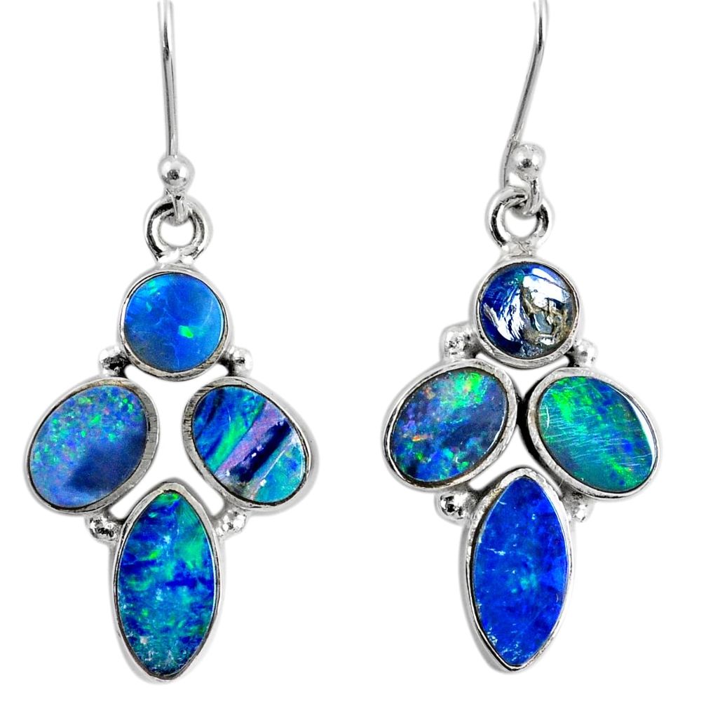 12.03cts natural blue doublet opal australian 925 silver dangle earrings r60787